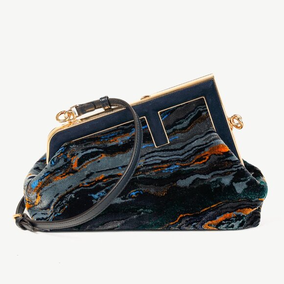 Fendi First Small Blue Tappetino Velvet Clutch - Picture 2 of 15